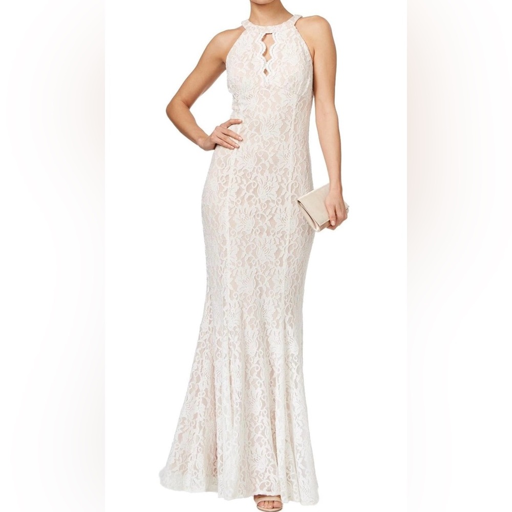 White/ivory lace halter mermaid dress